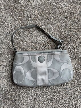 Coach Silver Gray Signature Canvas Wristlet